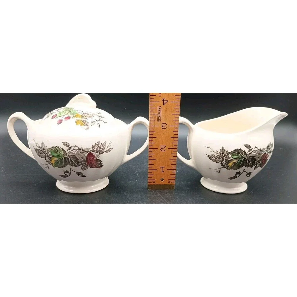 J & G Meakin Welcome Home Creamer Sugar Bowl Lid Autumn Leaves